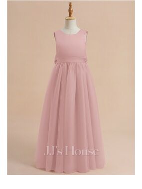 JJs House Girls' Nyla A-line Bow Dusty Rose Sleeveless Tulle Gown